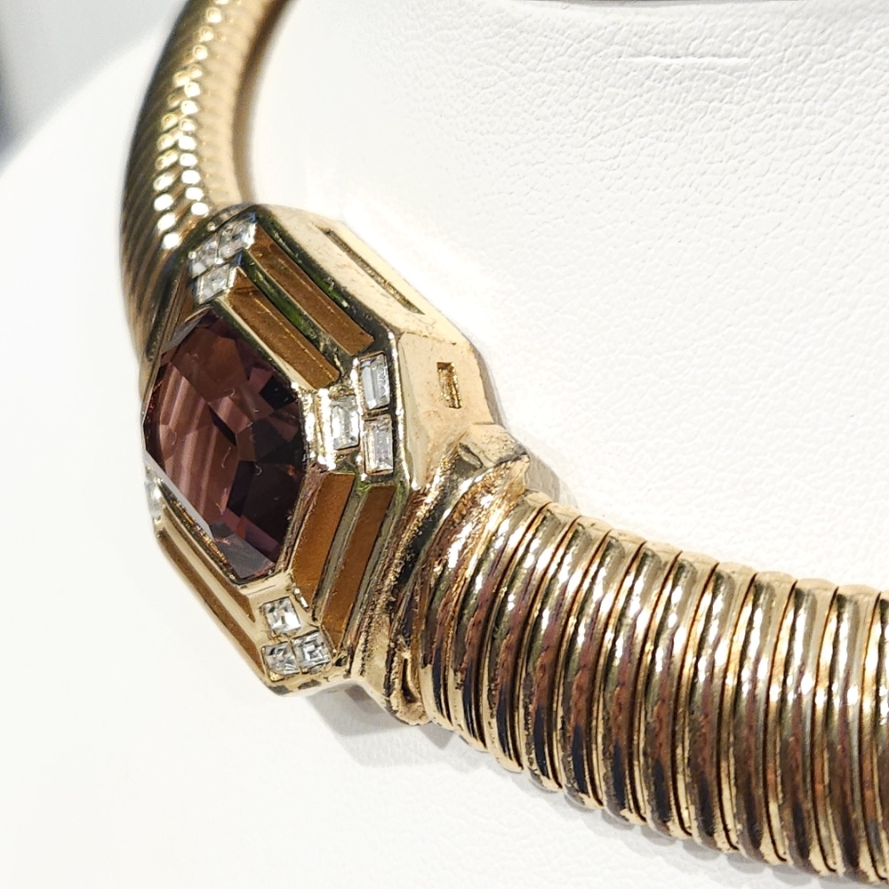 Vintage Dior Amethyst Purple Crystal Gold Omega Chain Necklace Germany - Picture 13 of 16